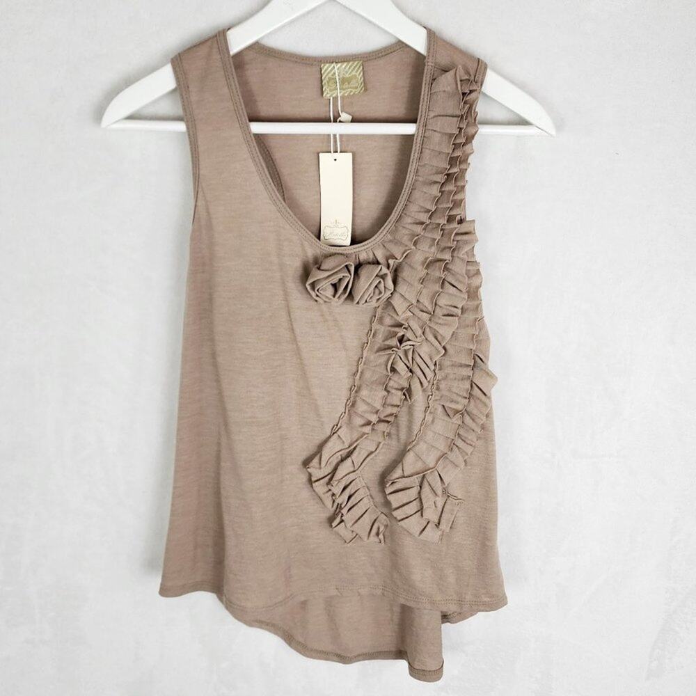 Postella Flowy Tank Women S Jill Tan Tank Ruffle & Rosette #5669 Color-Shitake